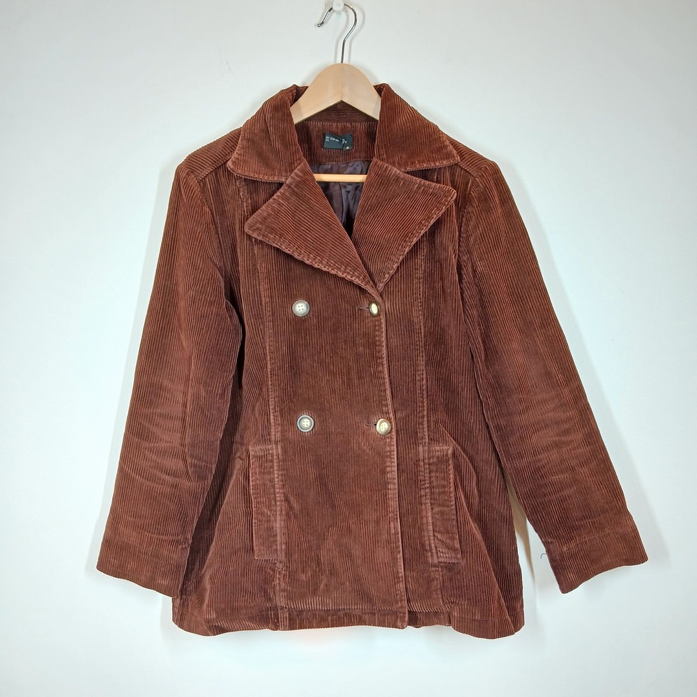 Castro Concept Corduroy Pea Coat Women 8 Brown Cotton Double Breasted Jacket